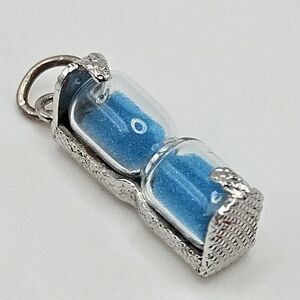 VINTAGE Spencer Sterling Silver Working Blue Sand Hourglass Bracelet Charm